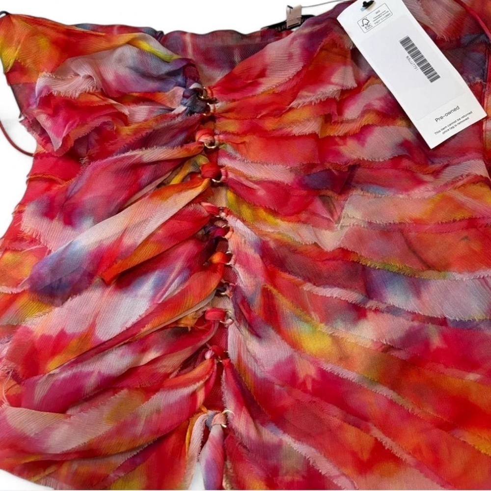 Kaufman Franco Silk Tank Top Size 10 Ruched Sheer Tie Dye Festival Fairycore - Picture 4 of 7